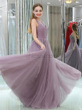 Elegant A-line Tulle Sleeveless Floor-Length Bridesmaid Dresses, YKX063