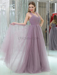 Elegant A-line Tulle Sleeveless Floor-Length Bridesmaid Dresses, YKX063