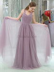 Elegant A-line Tulle Sleeveless Floor-Length Bridesmaid Dresses, YKX063