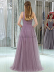 Elegant A-line Tulle Sleeveless Floor-Length Bridesmaid Dresses, YKX063