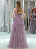 Elegant A-line Tulle Sleeveless Floor-Length Bridesmaid Dresses, YKX063