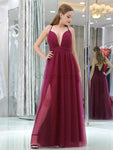 Spaghetti Straps A-line Tulle Deep V-nec Sleeveless Bridesmaid Dresses, YKX073