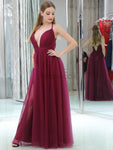 Spaghetti Straps A-line Tulle Deep V-nec Sleeveless Bridesmaid Dresses, YKX073