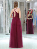 Spaghetti Straps A-line Tulle Deep V-nec Sleeveless Bridesmaid Dresses, YKX073