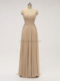 Simple V Neck A-line Chiffon Floor Length Long Bridesmaid Dresses XDM1122