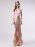 Rose Gold Sequin Mermaid V-neck Long Bridesmaid Dresses SDP1175