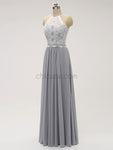 Simple Halter Lace Top Chiffon Floor Length Chiffon Long Bridesmaid Dresses XDM1121