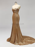 One Shoulder Gold Sequin Side Slit Mermaid Long Bridesmaid Dresses XDM1117