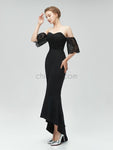 Black Sweetheart Lace High Low Mermaid Long Bridesmaid Dresses XDM1115