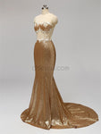 Gold Sequin Lace Applique Long Mermaid Bridesmaid Dresses XDM1116