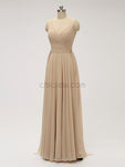 Simple V Neck A-line Chiffon Floor Length Long Bridesmaid Dresses XDM1122