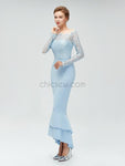 Cheap Long Sleeves Lace Top Long Mermaid Bridesmaid Dresses XDM1114