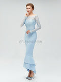 Cheap Long Sleeves Lace Top Long Mermaid Bridesmaid Dresses XDM1114