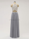 Simple Halter Lace Top Chiffon Floor Length Chiffon Long Bridesmaid Dresses XDM1121