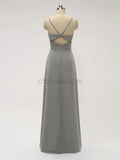 Cheap Spaghetti Strap V Neck Grey Chiffon Long Bridesmaid Dresses XDM1120