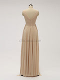 Simple V Neck A-line Chiffon Floor Length Long Bridesmaid Dresses XDM1122