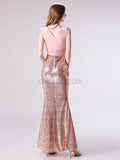 Rose Gold Sequin Mermaid V-neck Long Bridesmaid Dresses SDP1175