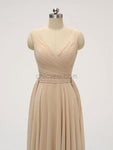 Simple V Neck A-line Chiffon Floor Length Long Bridesmaid Dresses XDM1122