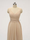 Simple V Neck A-line Chiffon Floor Length Long Bridesmaid Dresses XDM1122