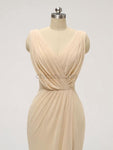 Pretty V Neck Side Slit Chiffon With Ruffles Long Bridesmaid Dresses XDM1125