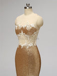 Gold Sequin Lace Applique Long Mermaid Bridesmaid Dresses XDM1116