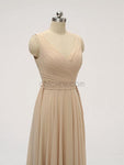 Simple V Neck A-line Chiffon Floor Length Long Bridesmaid Dresses XDM1122