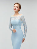 Cheap Long Sleeves Lace Top Long Mermaid Bridesmaid Dresses XDM1114