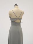 Cheap Spaghetti Strap V Neck Grey Chiffon Long Bridesmaid Dresses XDM1120