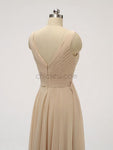 Simple V Neck A-line Chiffon Floor Length Long Bridesmaid Dresses XDM1122