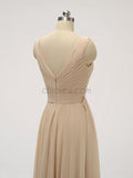 Simple V Neck A-line Chiffon Floor Length Long Bridesmaid Dresses XDM1122