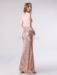 Rose Gold Sequin Mermaid V-neck Long Bridesmaid Dresses SDP1175