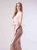 Rose Gold Sequin Mermaid V-neck Long Bridesmaid Dresses SDP1175