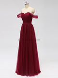 A-line Tulle Off the Shoulder Long Bridesmaid Dresses SDP1123