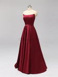 Burgundy Simple Cheap Long Bridesmaid Prom Dresses SDP1124