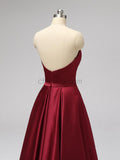 Burgundy Simple Cheap Long Bridesmaid Prom Dresses SDP1124