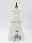 Cute Lace Long Round Neckline Flower Girl Dresses YKX024