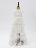 Cute Lace Long Round Neckline Flower Girl Dresses YKX024