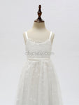 Cute Lace Long Round Neckline Flower Girl Dresses YKX024