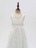 Cute Lace Long Round Neckline Flower Girl Dresses YKX024