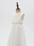 Cute Lace Long Round Neckline Flower Girl Dresses YKX024