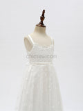 Cute Lace Long Round Neckline Flower Girl Dresses YKX024