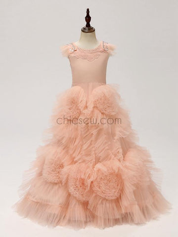 Popular Cute Wedding Party Long Flower Girl Dresses SDP1121