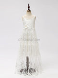 Ivory Tulle Lace A-line Long Flower Girl Dresses SDP1120