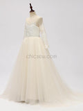 Long Sleeves Tulle Lace Long Flower Girl Dresses SDP1119