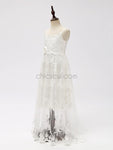 Ivory Tulle Lace A-line Long Flower Girl Dresses SDP1120