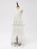 Ivory Tulle Lace A-line Long Flower Girl Dresses SDP1120