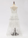 Ivory Tulle Lace A-line Long Flower Girl Dresses SDP1120