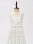 Ivory Tulle Lace A-line Long Flower Girl Dresses SDP1120