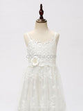 Ivory Tulle Lace A-line Long Flower Girl Dresses SDP1120