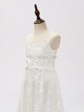 Ivory Tulle Lace A-line Long Flower Girl Dresses SDP1120